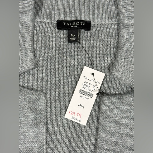 Talbots Knit Cardigan Sweater Size Medium Petite Gray Lambswool Blend Office NWT - Picture 6 of 7